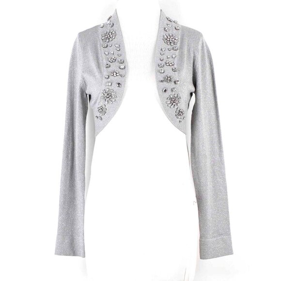 Soft Surroundings $90 Sz S Metallic Silver Rhinestone Rayon Blend Knit Wrap - Picture 1 of 10